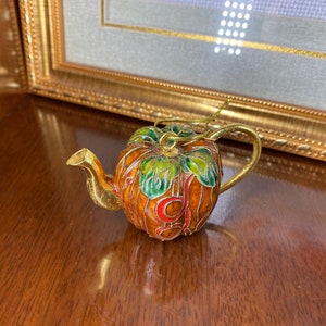 Mini Cloisonne Pumpkin Teapot Ornament for Christmas Decoration