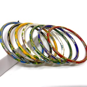 Set of 7 Chinese Cloisonné Bangles: Vintage Artisan Jewelry