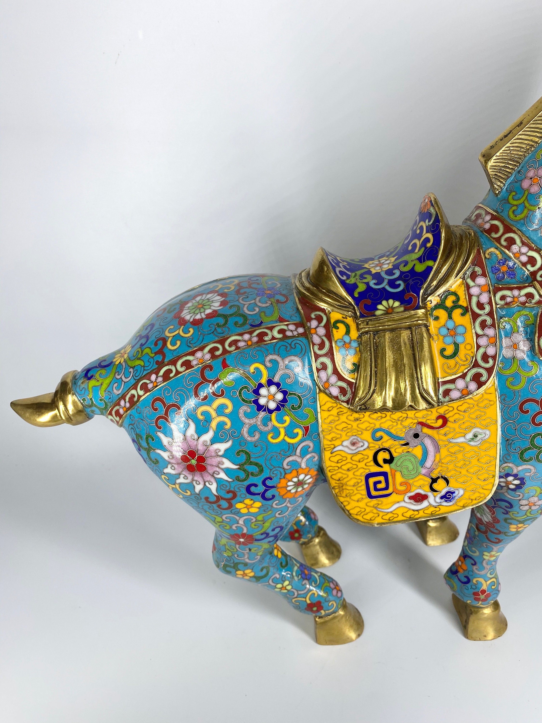 馬の置物 七宝焼 インテリア 七体 中国工芸 七宝焼 馬 金工細工馬置物