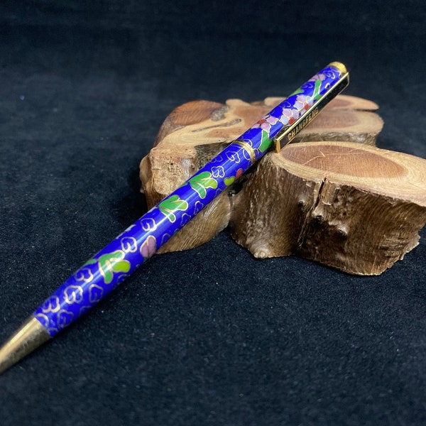 Vintage cloisonne Ballpoint Pen including Refill with Floral pattern, original Chinese style package.
