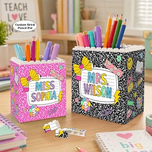 Custom Teacher Brick Pencil Pot Pencil Holder, Back To School Teacher Gift, Teacher Appreciation Gift, Desk Organizer, Composition Book