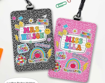 Personalized Teacher ID Badge Holder, Teacher Gift, Teacher Appreciation Gift, Back To School Gift, ID Holder Custom School Supply Theme
