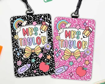 Personalized Teacher ID Badge Holder, Composition Book Teacher ID Badge Holder, Teacher Gift, Teacher Appreciation Gift, Back To School Gift