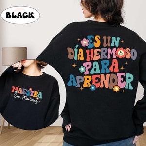 Chemise de professeur, chemise Maestra personnalisée, C'est une belle journée pour apprendre, chemise de professeur bilingue, Maestra bilingue, cadeau bilingue