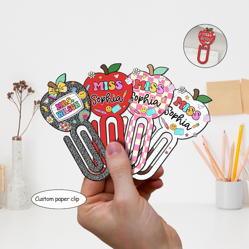 Custom Teacher Paper Clip Acrylic, Custom Made Apple Teacher Jumbo Paper Clips, Teacher Gift, Back To School Gift, Teacher Appreciation Gift