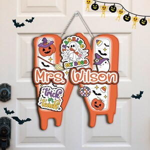 Custom Halloween Teacher Door Hanger Custom Teacher 3D Wooden Door Sign Teacher Gift, Spooky Teacher Trick Or Teach, Teacher Halloween Gift