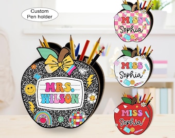 Custom Teacher Pencil Holder, Teacher Gift, Teacher Appreciation Gift, Back To School Gift, Teacher Desk Decor Apple Gift for Teacher
