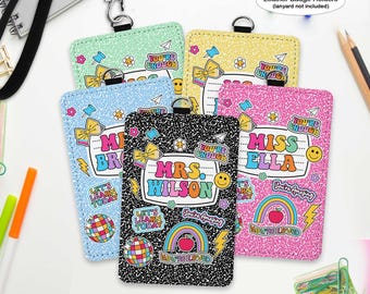 Teacher ID Badge Holder, Teacher Appreciation Gift, Back To School Gift, Teacher Lanyard With Name, Custom ID Holder School Supply Theme