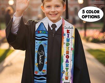 Kid Pencil Graduation Stole, Custom Name Crayon Pre-K Grad Sash, Kindergarten Class Of 2026 Kid Sash, Graduation Gift for Son Daughter