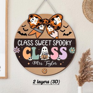 Custom Teacher Door Hanger Halloween Teacher Wooden Door Sign Classroom, Teacher Gift, Spooky Teacher Trick Or Teach, Teacher Halloween Gift