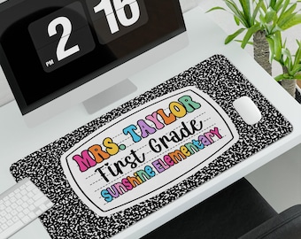 Personalized Teacher Desk Mat, First Grade Desk Mat, Custom Teacher Composition Book Desk Mat With Name, Teacher Gifts, Back To School Gift
