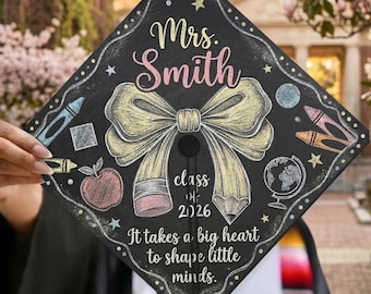Personalized Teacher Graduation Cap Topper with Chalkboard Design, Custom Future Teacher Grad Cap Idea, Education Major Graduation Decal