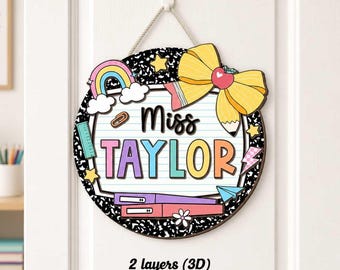 Teacher Appreciation Gift, Custom Teacher Door Hanger Composition Book 3D Wooden Sign, Teacher Name Class Welcome Sign, Back To School Gift