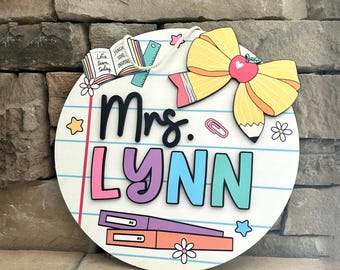 Regalo de agradecimiento para profesores, colgador de puerta 3D personalizado con nombre, regalo para profesores, letrero con nombre para el aula, regalo de vuelta al cole