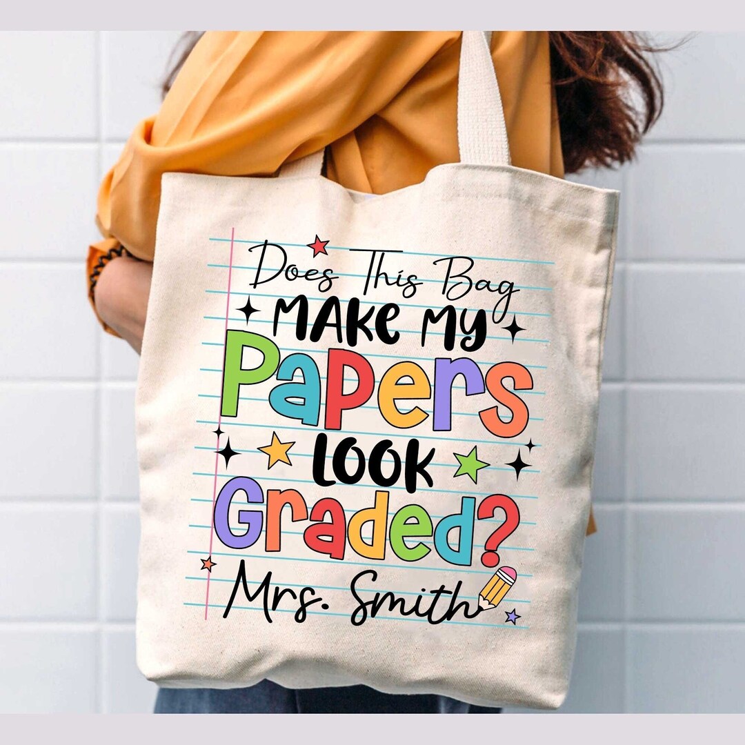 Borsa Tote Insegnante In Poliestere Con Scritta "Does This Bag Make My Papers Look Graded", 36x32 Cm - 3