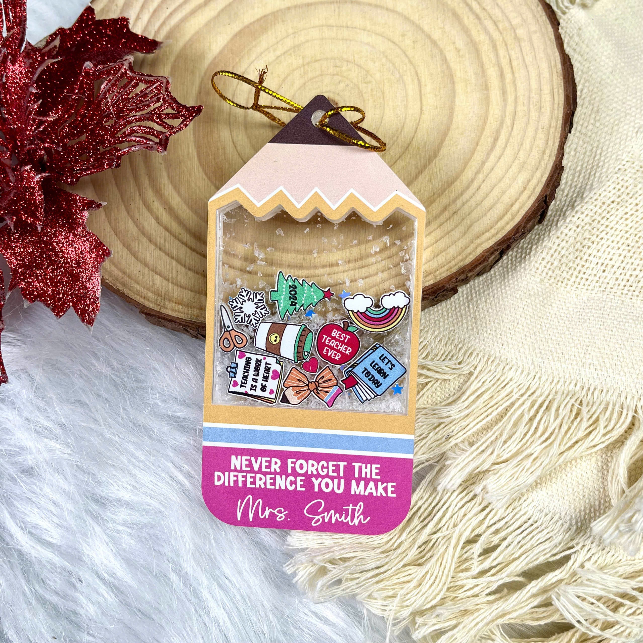 Personalized Teacher Christmas Ornament 4D Shaker Ornament, Gift From Students Thank You Teacher Appreciation Gift, Christmas Teacher Gift