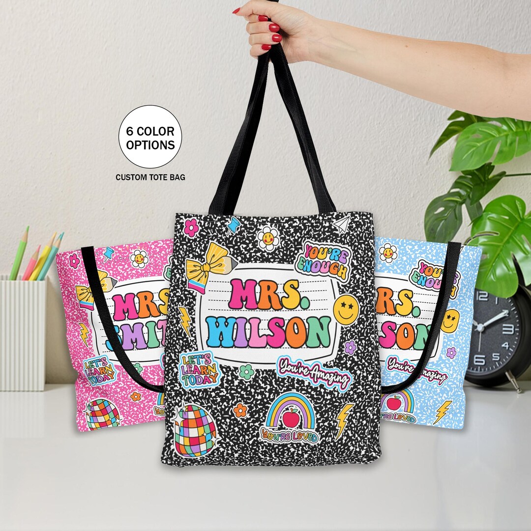 Personalized Teacher Tote Bag Composition Book, Back to School Teacher ...