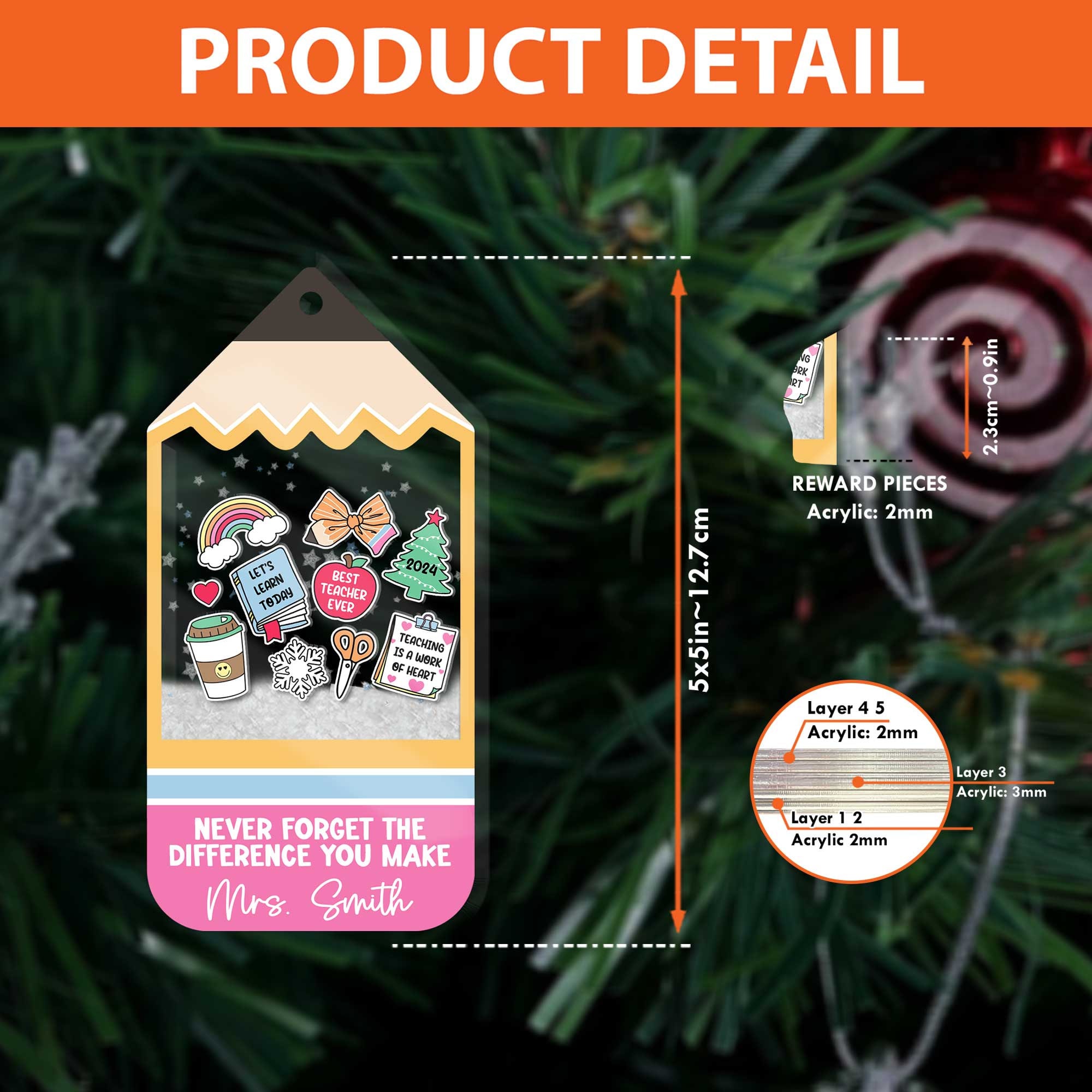 Personalized Teacher Christmas Ornament 4D Shaker Ornament, Gift From Students Thank You Teacher Appreciation Gift, Christmas Teacher Gift