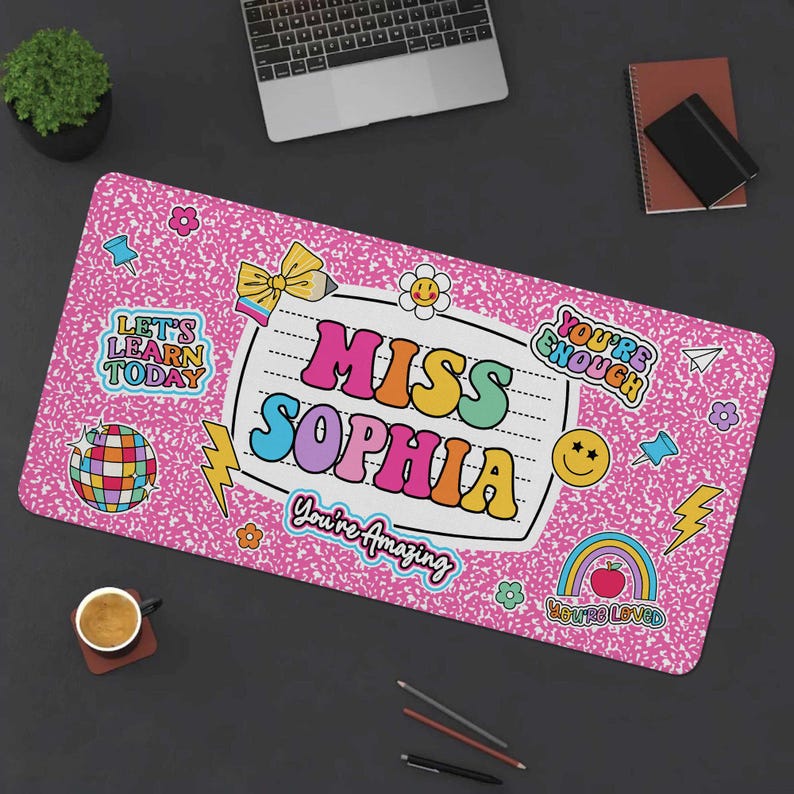 Personalized Teacher Desk Mat, Custom Teacher Composition Book Desk Mat ...