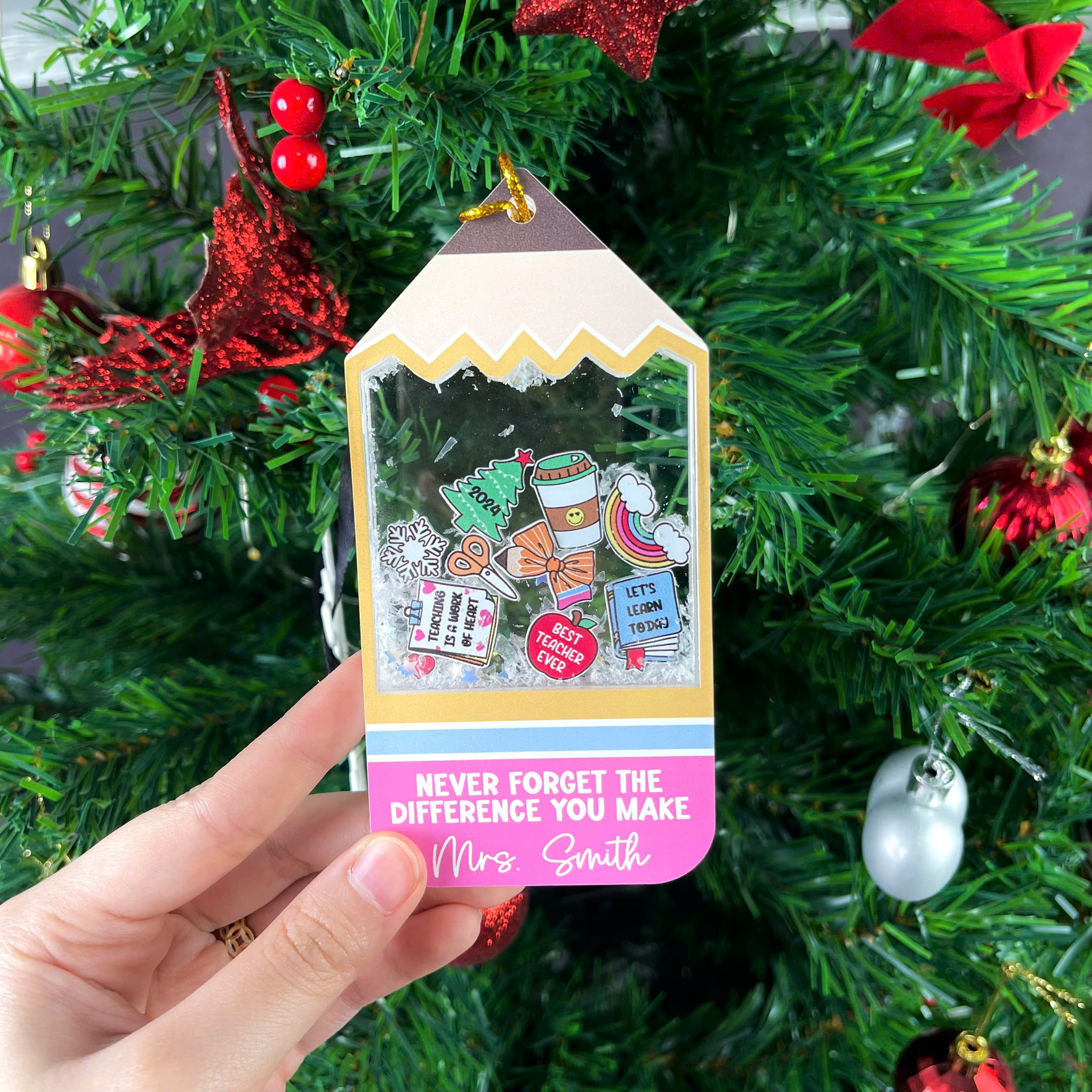 Personalized Teacher Christmas Ornament 4D Shaker Ornament, Gift From Students Thank You Teacher Appreciation Gift, Christmas Teacher Gift