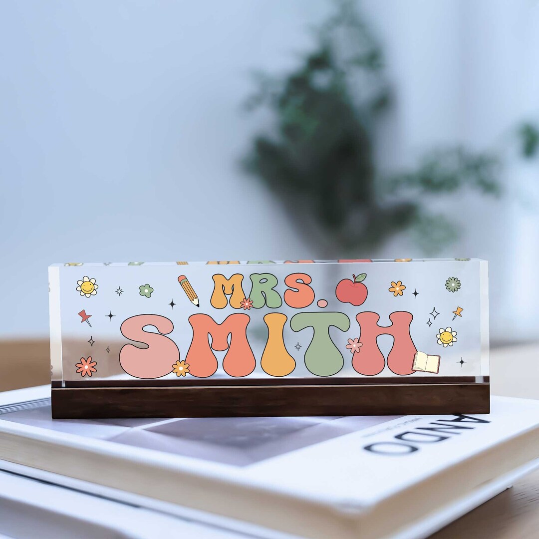 Personalized Teacher Desk Name Plate, Custom Teacher Acrylic Name Sign, Custom Teacher Gifts