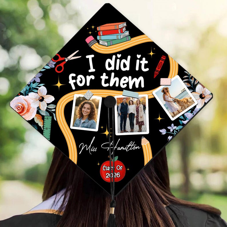 Custom Teacher Photo Graduation Cap Topper, Personalized Wooden ...