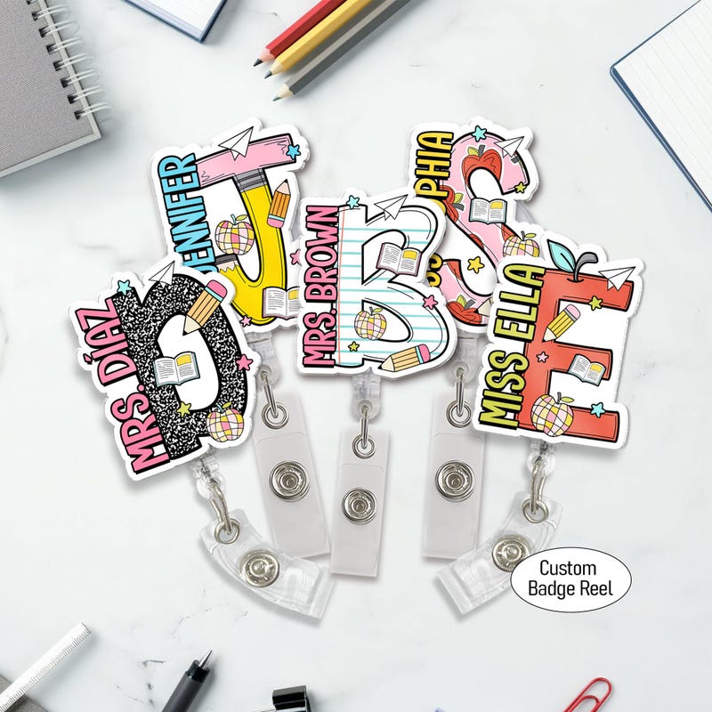 Personalized Teacher Badge Reel, Custom Teacher Name ID Holder Badge Reel, Retractable Badge Reel, Teacher Appreciation Gift, Back to School