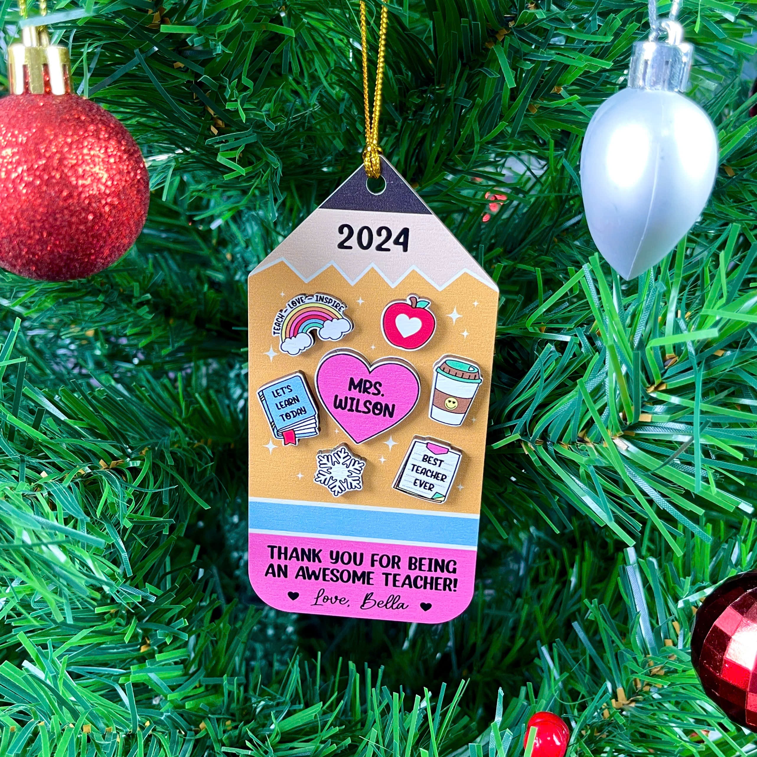 Personalized Teacher Christmas Ornament, School Teacher Ornament Gift, Thank You Gift, Christmas Teacher Gift, Teacher Appreciation Gifts