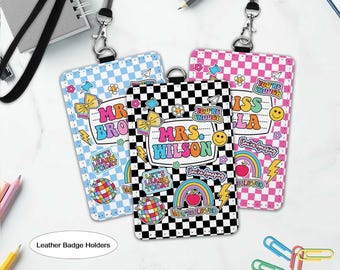 Teacher ID Badge Holder, Teacher Appreciation Gift, Custom ID Holder School Supply Theme, Teacher Lanyard With Name, Back To School Gift