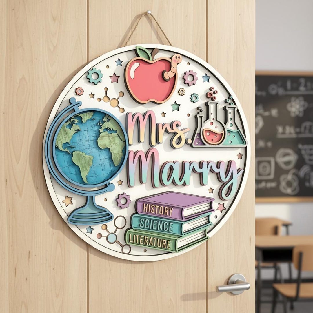 Personalized Teacher Door Sign, 3D Wooden Classroom Hanger, Custom Name ...