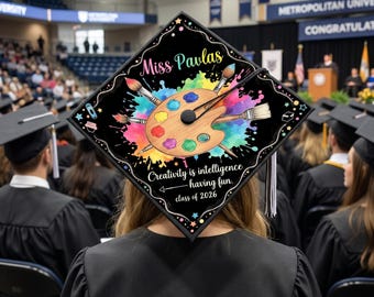 Personalized Art Graduation Cap Topper, Class of 2026, Custom Name Artist Grad Cap Decoration, Painter Palette Gift for Graduates