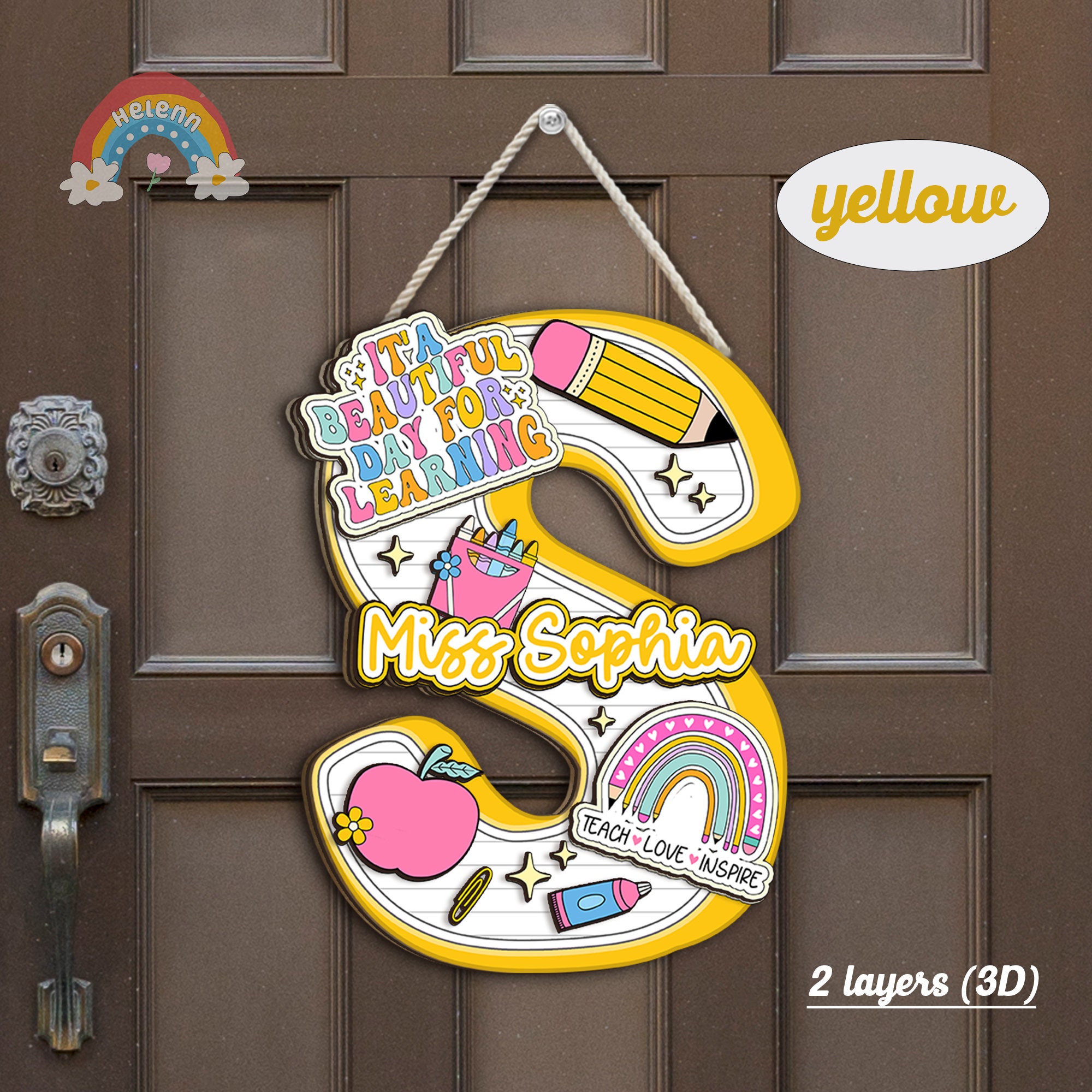 Custom Teacher Door Hanger, Teacher 3D Wood Sign For Classroom, Teacher Name Welcome Sign, Back To School Gift, Teacher Appreciation Gift