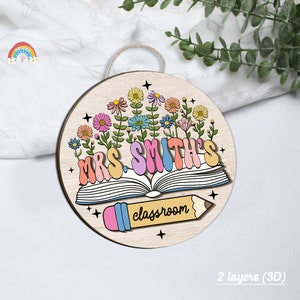 Custom Teacher Door Hanger With Flowers, Teacher Name Sign for ...