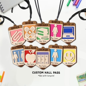 Custom Teacher Hall Pass With Lanyard, Class Room Hall Passes, Bathroom Pass, Nurse Pass, Back To School Gift, Teacher Appreciation Gift
