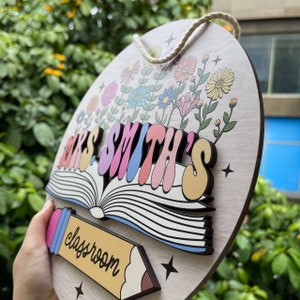 Custom Teacher Door Hanger With Flowers, Teacher Name Sign for ...