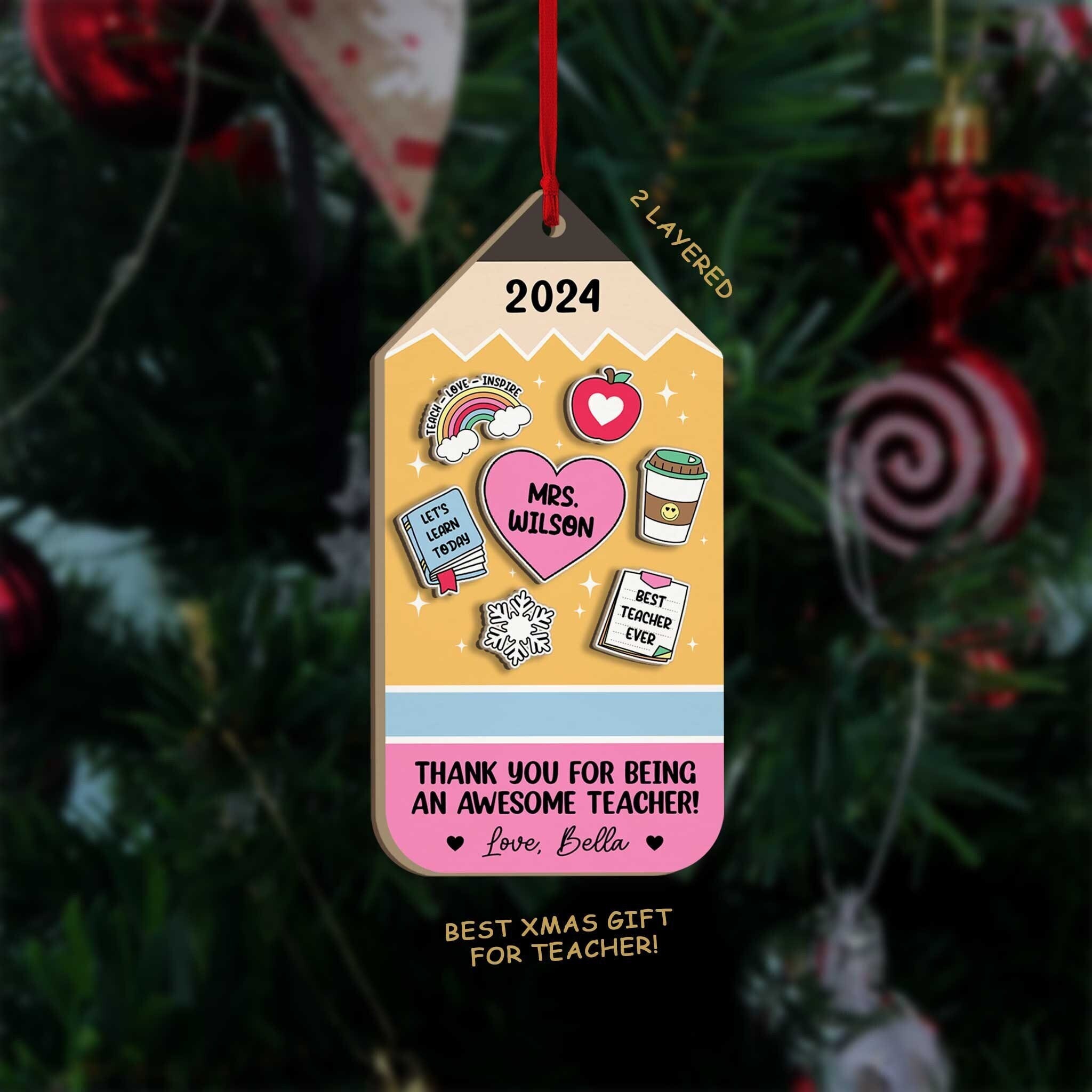 Personalized Teacher Christmas Ornament, School Teacher Ornament Gift, Thank You Gift, Christmas Teacher Gift, Teacher Appreciation Gifts