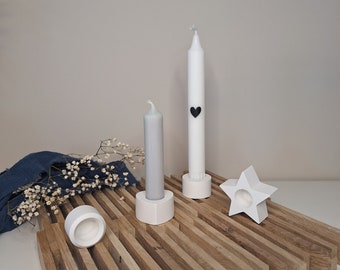 Kerzenhalter (Mini, Zylinder, Herz, Stern) für Stabkerzen aus Keraflott
