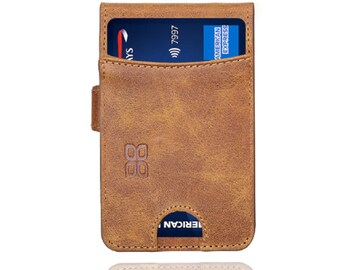 Minimalist Wallet for Men RFID Credit Card Holder Leather Wallet with Money Clip with 6 Slots and Window ID