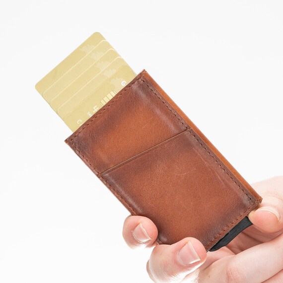 Minimalist Leather Pop up Wallets for Men RFID Blocking Mens Etsy
