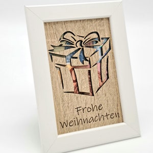 Geldgeschenk Geschenk personalisiert Bilderrahmen Weihnachten Feier Jubiläum Liebe Familie Geldverpackung Kleinigkeit Box Schleife