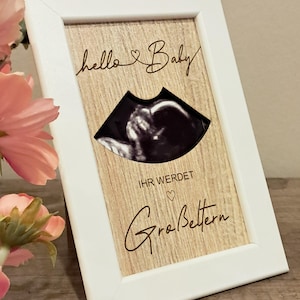 Hello Baby Mitteilung Ihr werdet Großeltern Papa Oma Opa Tante Patentante Patenonkel Onkel Tante Schwanger Schwangerschaft Ultraschallbild