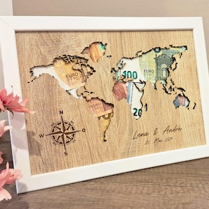 Geldgeschenk Weltkarte Bilderrahmen Hochzeit Geburtstag Abschied Feier Jubiläum Geldgeschenke Geldverpackung Geld Atlas Kompass Weltreise