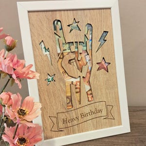 Geldgeschenk Heavy Birthday Bilderrahmen Geburtstag Feier Jubiläum Geldgeschenke Geldverpackung Geld Metal Hand Rock Stern Blitz