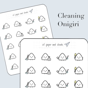 Chores Onigiri - Autocollants emoti de personnages de nettoyage mignons pour les planificateurs, les bullet journaux et les listes de choses à faire