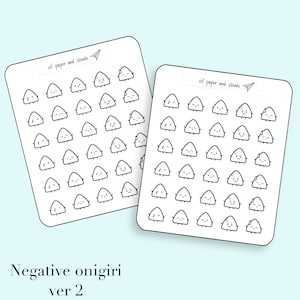 Negative Onigiri Version 2 - Autocollants emoti de personnages dessinés à la main pour les planificateurs, les albums et les bullet journals