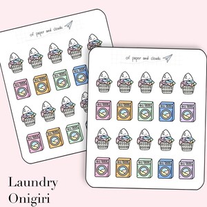 Laundry Onigiri - Autocollant emoti de personnage de blanchisserie et de corvées pour les planificateurs, les albums, les bullet journals et les listes de choses à faire