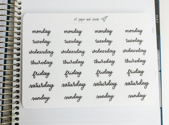 Days of the week script stickers - handlettered/calligraphy