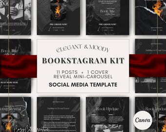 Elegant Dark Romance Bookstagram Template – 11 Elegant Instagram Posts + Cover Reveal Mini-Carousel
