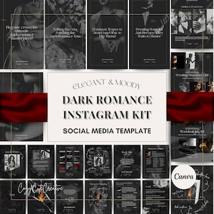 Elegant Dark Romance Instagram Templates Kit – Author Carousels, Posts & Reel Covers for Bookstagram