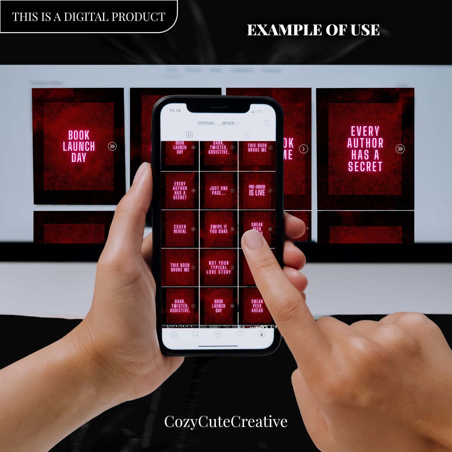 Dark Romance Carousel Covers Set Moody Red Bookstagram Post Template